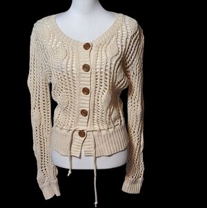 Boho cottage festival hippie beachy crochet Cream Dorothee Bis M sweater